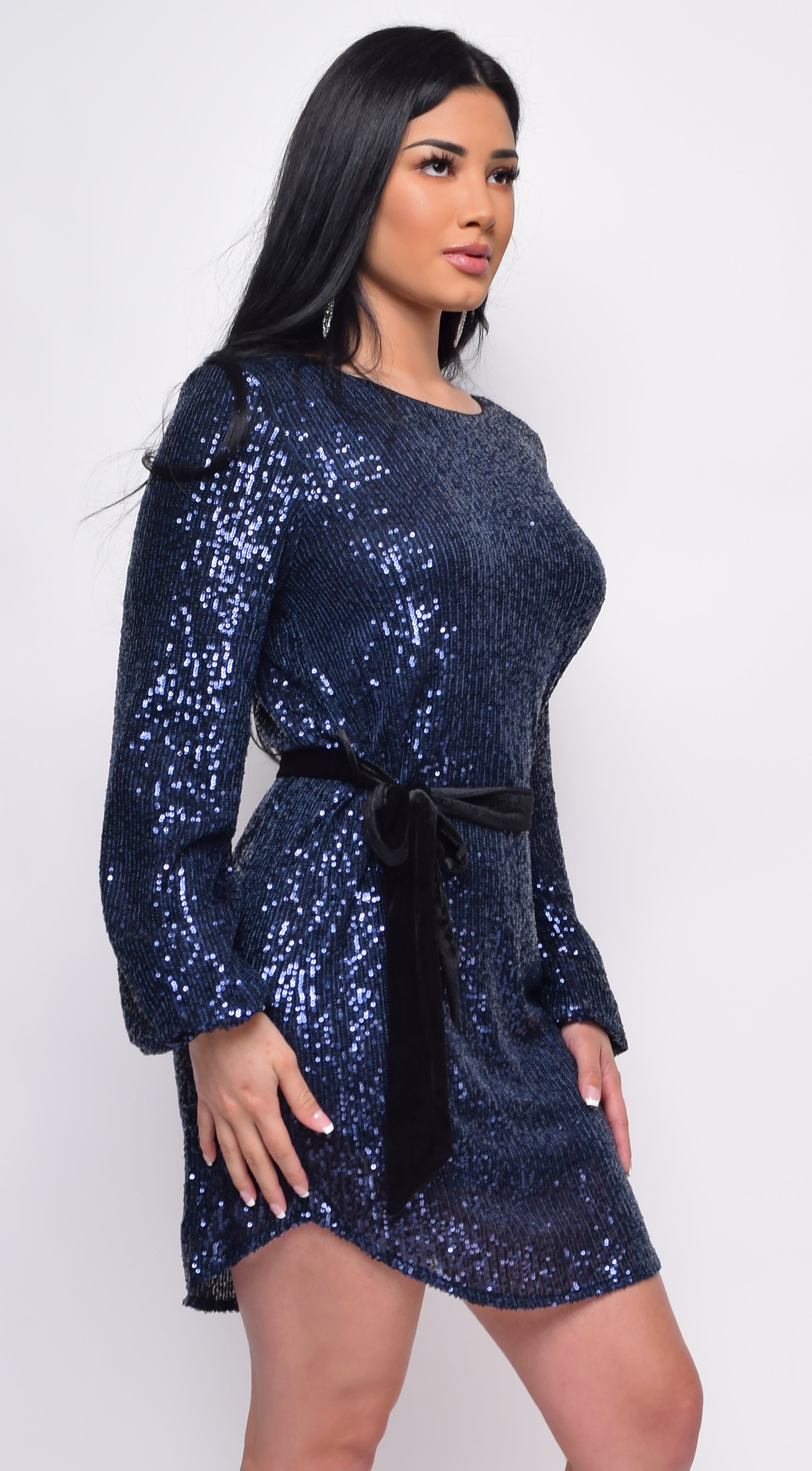navy blue sequin dress